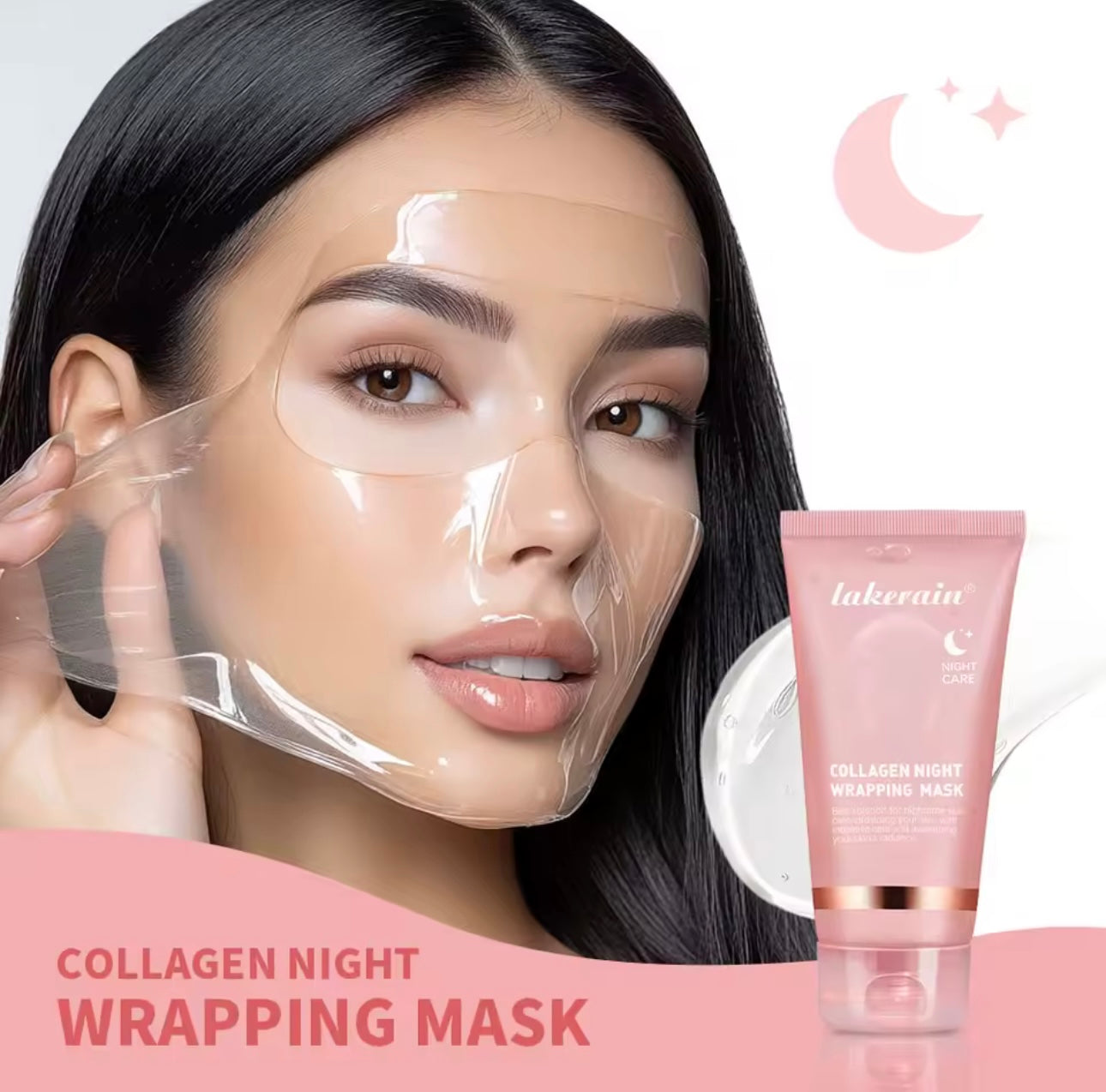 Máscara de envoltura nocturna de colágeno, máscara facial de vidrio de colágeno hidrolizado, reduce las líneas finas y la opacidad, máscara para dormir reafirmante y elástica, hidratante