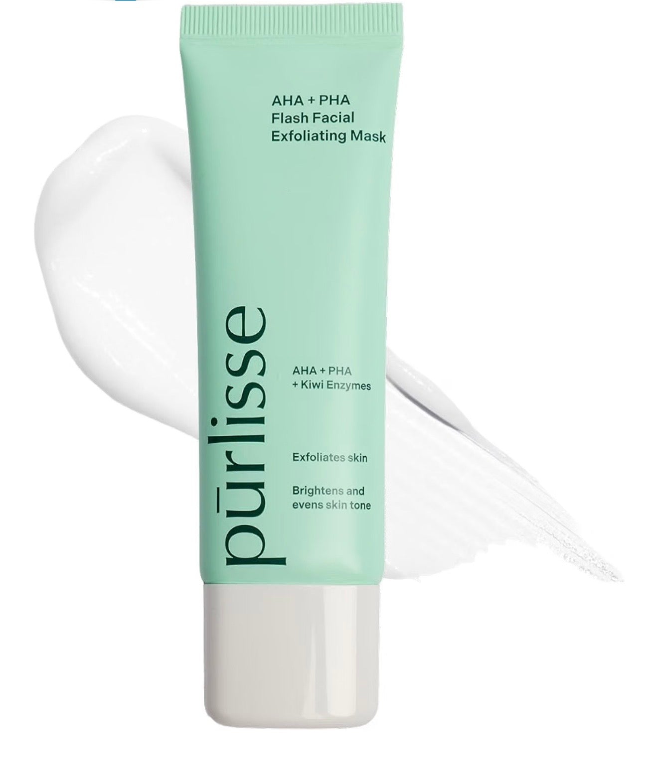 pūrlisse AHA & PHA Flash Facial Exfoliante – Suave máscara iluminadora para ayudar a refinar suavemente la textura, limpiar los poros y el tono de piel uniforme, enriquecido con enzimas de frutas para