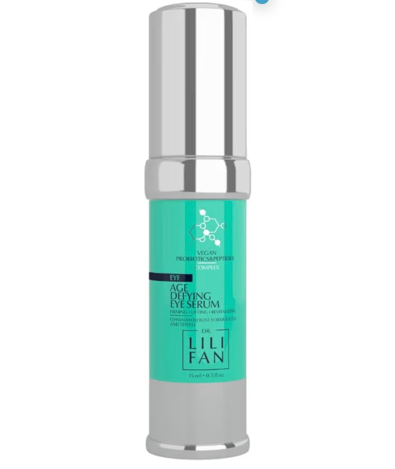 Dr Lili Fan Suero probiótico para ojos que desafía la edad. Suero péptido para ojos para líneas finas, hinchazón e hidratación. Vegano, suave para pieles sensibles. 0.5 fl oz