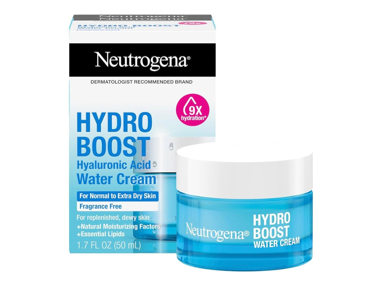 Neutrogena Hydro Boost - Crema de agua, hidratación de 72 horas para piel normal o extra seca, sin fragancia, hidratante facial con ácido hialurónico, 1.7 onzas y limpiador de gel hidratante Hydro