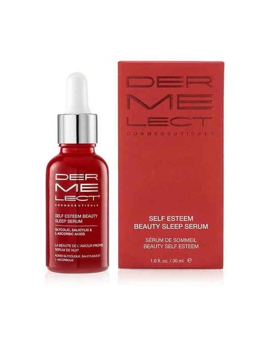 Dermelect Cosmeceuticals Self-Esteem Beauty Suero para dormir para cara, ácido glicólico, ácido salicílico, ácido L-ascórbico, suero rejuvenecedor para manchas de acné, poros, arrugas, 1 onza 30ml