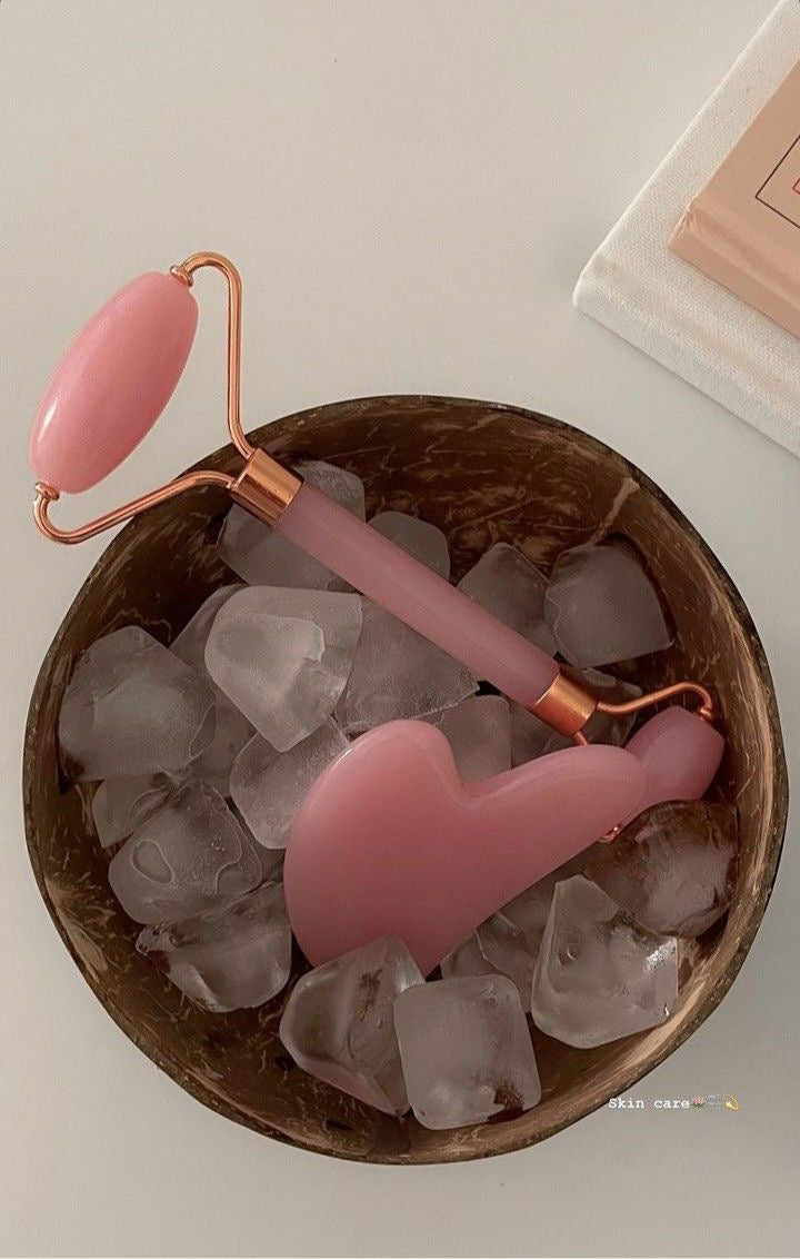 1 Set Rosa Gua Sha Roller, Junta De Raspado, Juego De Masaje Con Rodillo Sin Jade Para Belleza Facial