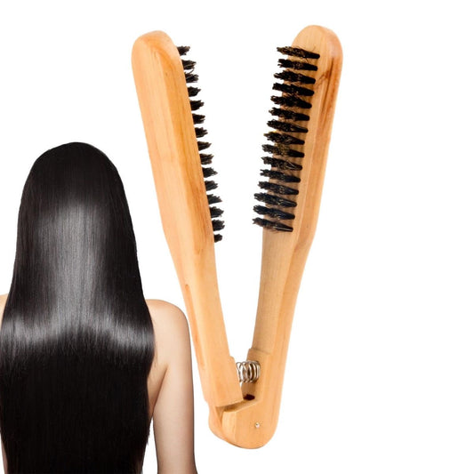 Alisador de Cabello Anti-Estática Doble-Cepillo Peine de Madera