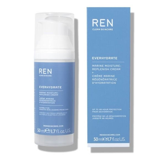 REN Clean Skincare Everhydrate - Crema de gel facial hidratante diaria para hidratación de piel seca, a base de agua con ácido hialurónico, adecuada para pieles sensibles y piel propensa al eczema