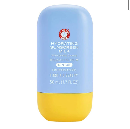Leche hidratante de protección solar con avena coloidal, amplio espectro SPF 45, fórmula SPF no comedogénica que ayuda a nutrir la piel con filtros UV orgánicos y glicerina,