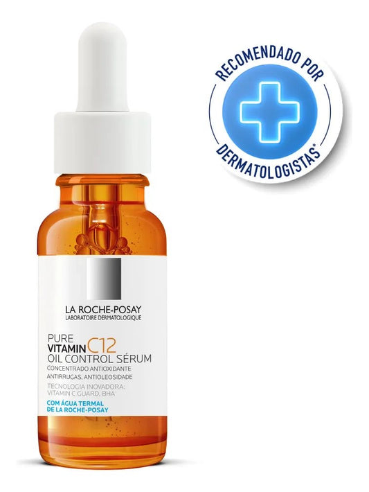 La Roche-Posay Suero puro de vitamina C al 12% para cara con ácido hialurónico y ácido salicílico, suero facial hidratante, aumenta el brillo y reduce las arrugas, 2 fórmulas para el control de la grasa