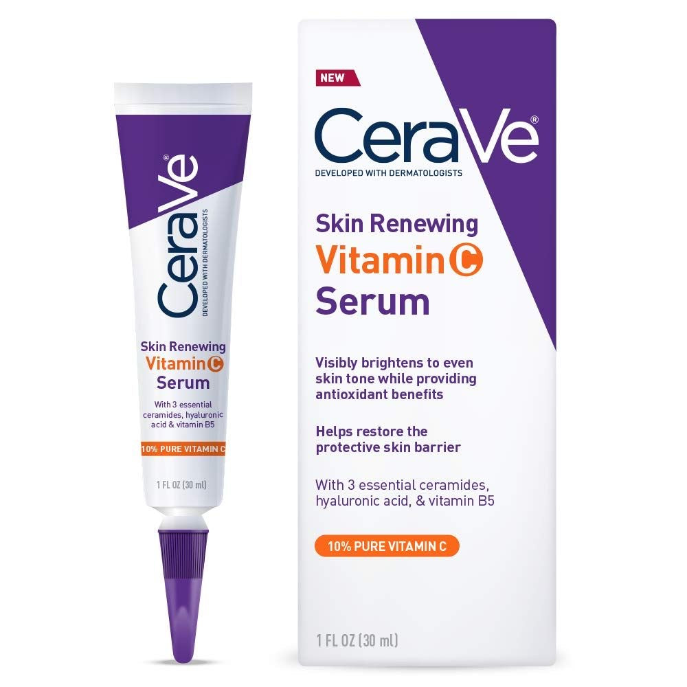 CeraVe suero de vitamina C con ácido hialurónico, suero blanqueador de piel para la cara con 10% de vitamina C pura.