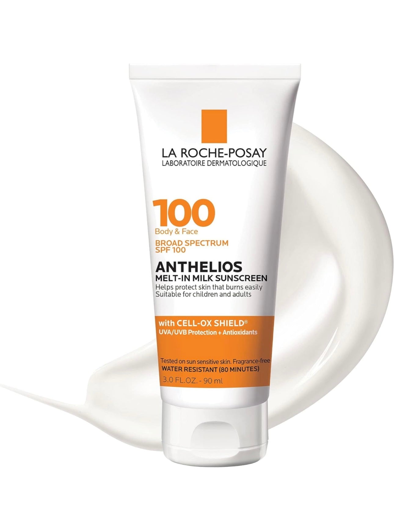 La Roche-Posay Anthelios Melt-In Milk Protector solar SPF 100 | Protector solar para cuerpo y cara | SPF de amplio espectro + antioxidantes | Loción de protección solar sin aceite | Para pieles 90ml