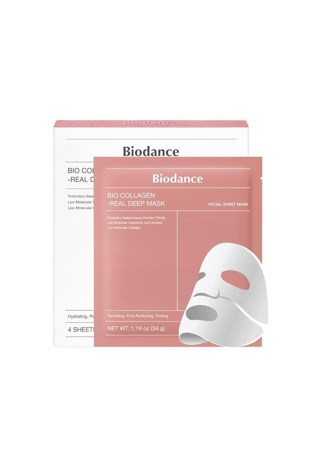 BIODANCE Máscara profunda de bio-colágeno,mascarilla facial hidratante de hidrogel durante la noche, minimización de poros, elasticidad, relleno, artículos esenciales de viaje y regalos de cuidado personal para mujeres,4 piezas