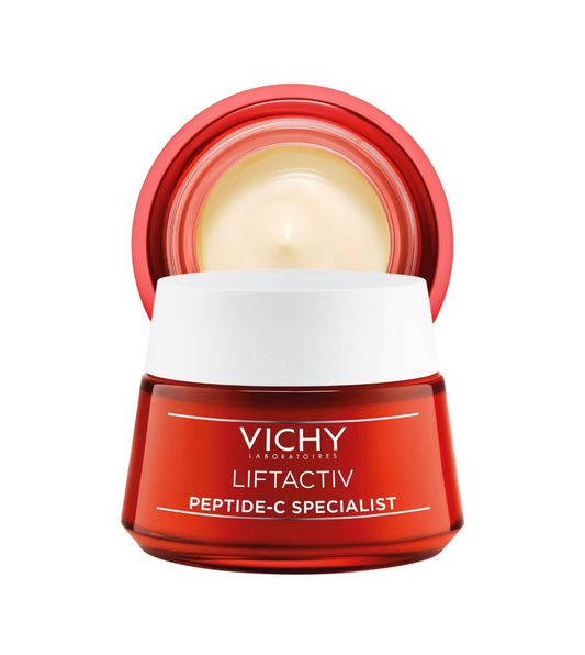 Vichy LiftActiv Peptide-C Crema hidratante antienvejecimiento, crema facial de vitamina C con péptidos de colágeno para reducir las arrugas, reafirmar e iluminar la piel, sin parabenos, 1.69 onzas