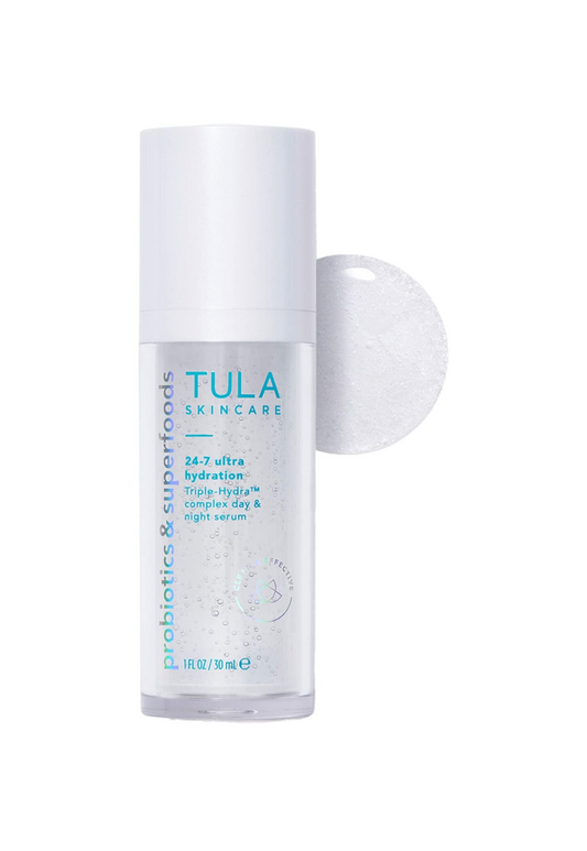 TULA Cuidado de la piel Ultra Hidratación 24/7 - Triple Hydra Complex suero de día y noche, rellena la piel y proporciona humedad mientras reduce las líneas finas, 1 onza líquida.