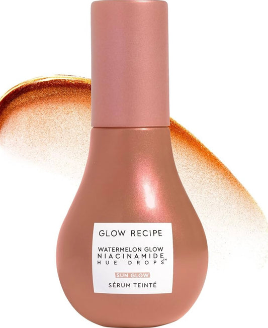 Glow Recipe Hue Drops - Suero facial tintado, gotas bronceadoras para iluminar e hidratar, base de maquillaje para cuidado de la piel e iluminador líquido para difuminar los poros para un tono de piel